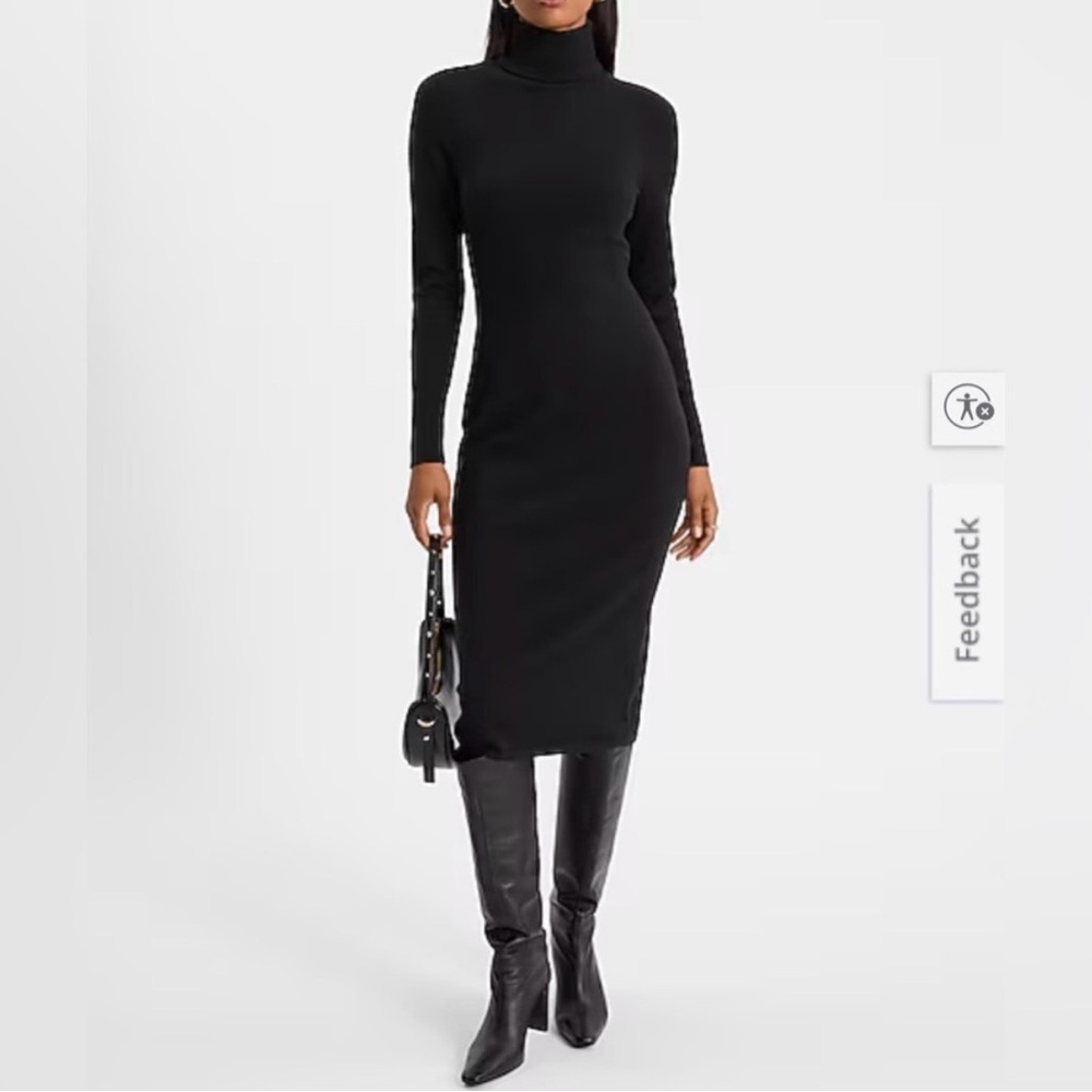 Express Ribbed Black Long Sleeve Turtleneck Dress- S